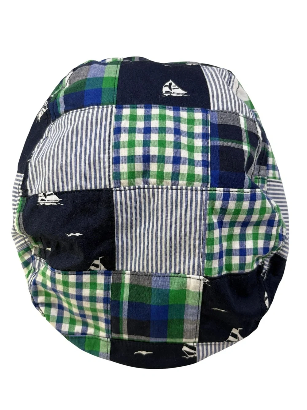 Gymboree Spring Prep Patchwork Plaid Cap Navy, Green & White Sailboats